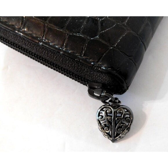 Brighton Cher Zip Wallet Brown Croc Emboss Patent Leather Adj. Removable Strap - Picture 8 of 11